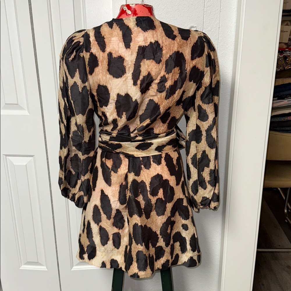 GANNI - silk linen leopard print wrap dress - Picture 4 of 8